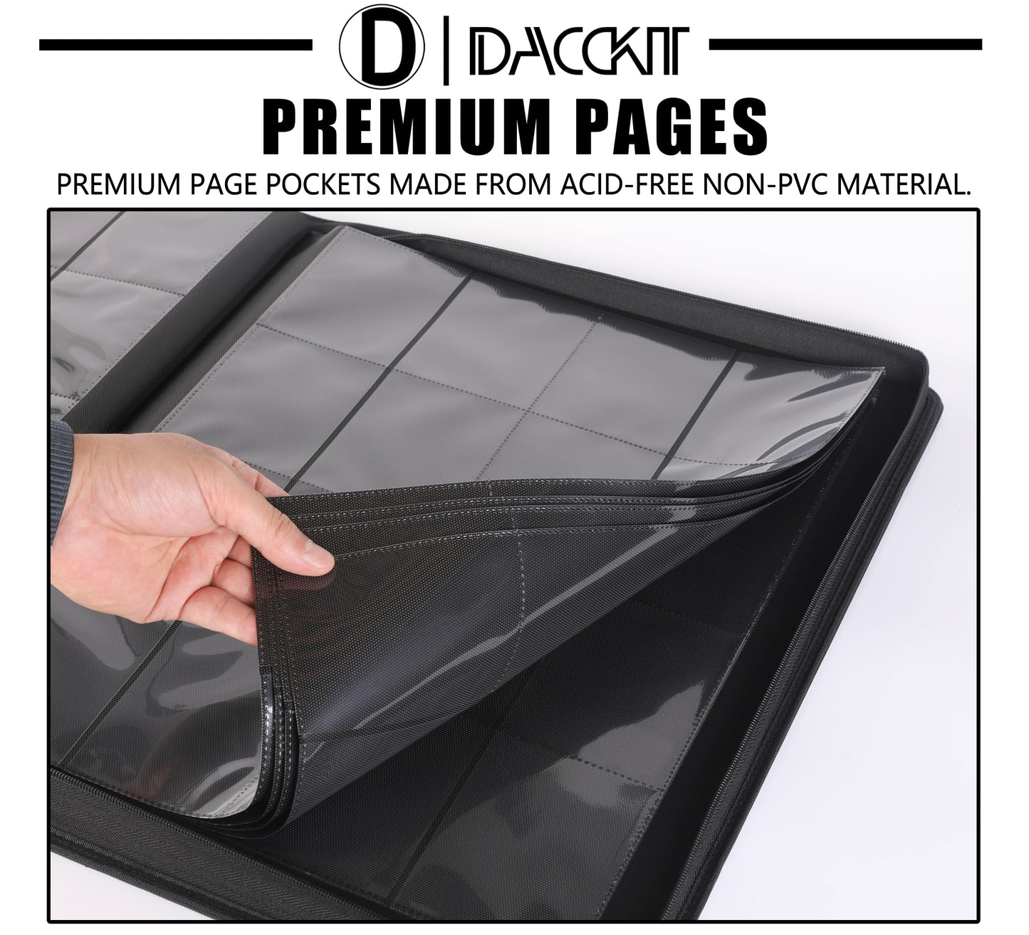 D DACCKIT Toploader Binder - 16-Pocket, Large, Navy Blue, Holds 640 Toploaders, Leather Model A for Trading/Sports Cards