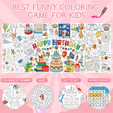 Happy Birthday Giant Coloring Poster For Kids 30X72 Inch, Birthday Large Coloring Poster Tablecloth, Birthday Themed Color-In Ac