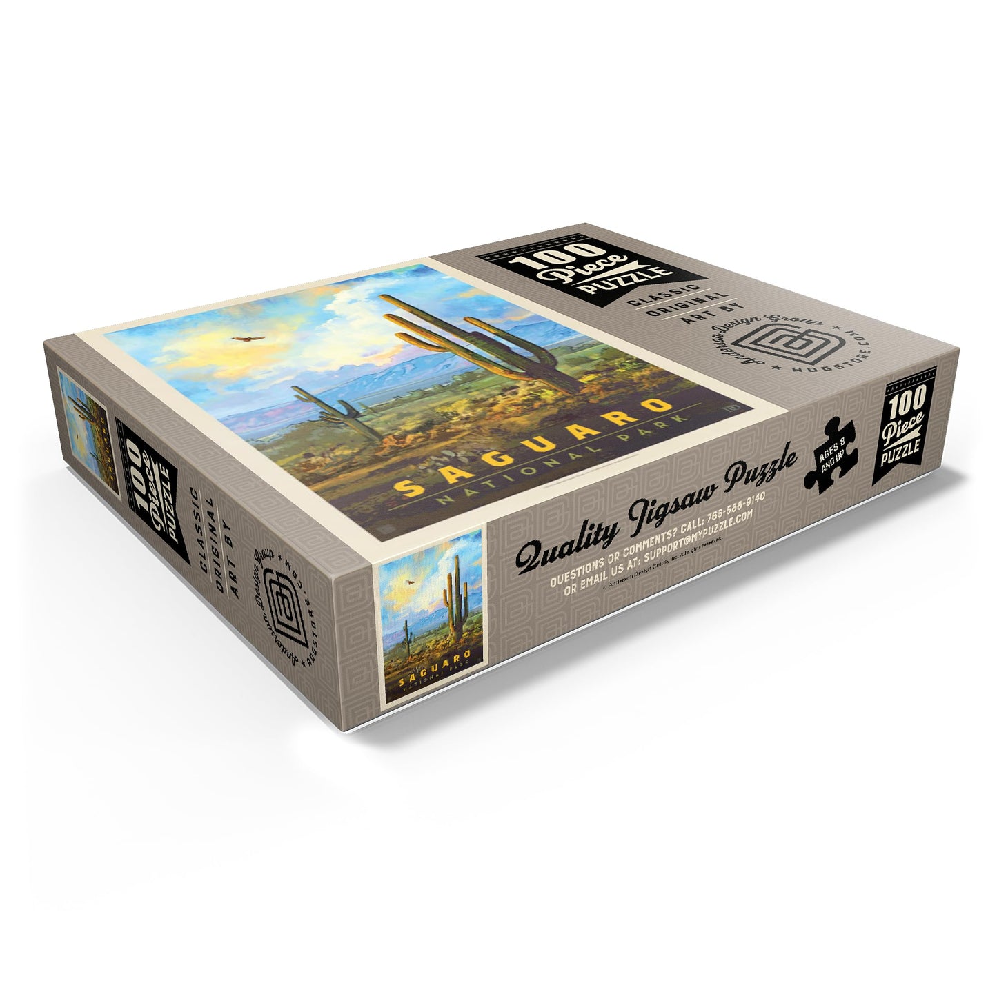 MyPuzzle Saguaro National Park: Desert Daybreak  Vintage Poster - enhanced 100 Piece Jigsaw Puzzle for mature-themeds