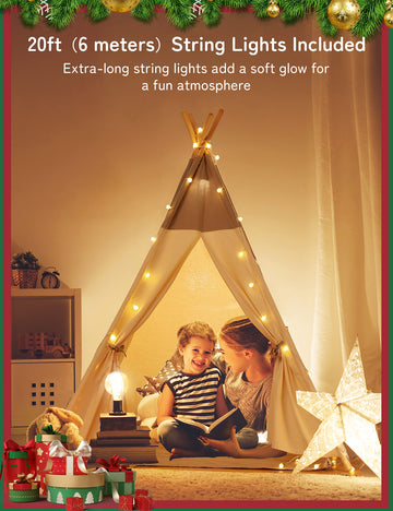 Teepee Tent For Kids With Light & Mat,Besrey Kids Tents Indoor Play Tent Playhouse, Toddler Teepee 100% Cotton, Tee Pee Tents For Kids Indoor, Kids Teepee,Children Room Tent