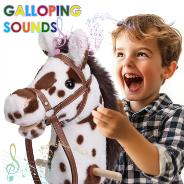 Plyfou Stick Horse With Realistic Sound Effects, Hobby Horse, Wooden Pole, Handle, And Wheels, 38    Tall Horse Toys Gift For Ki