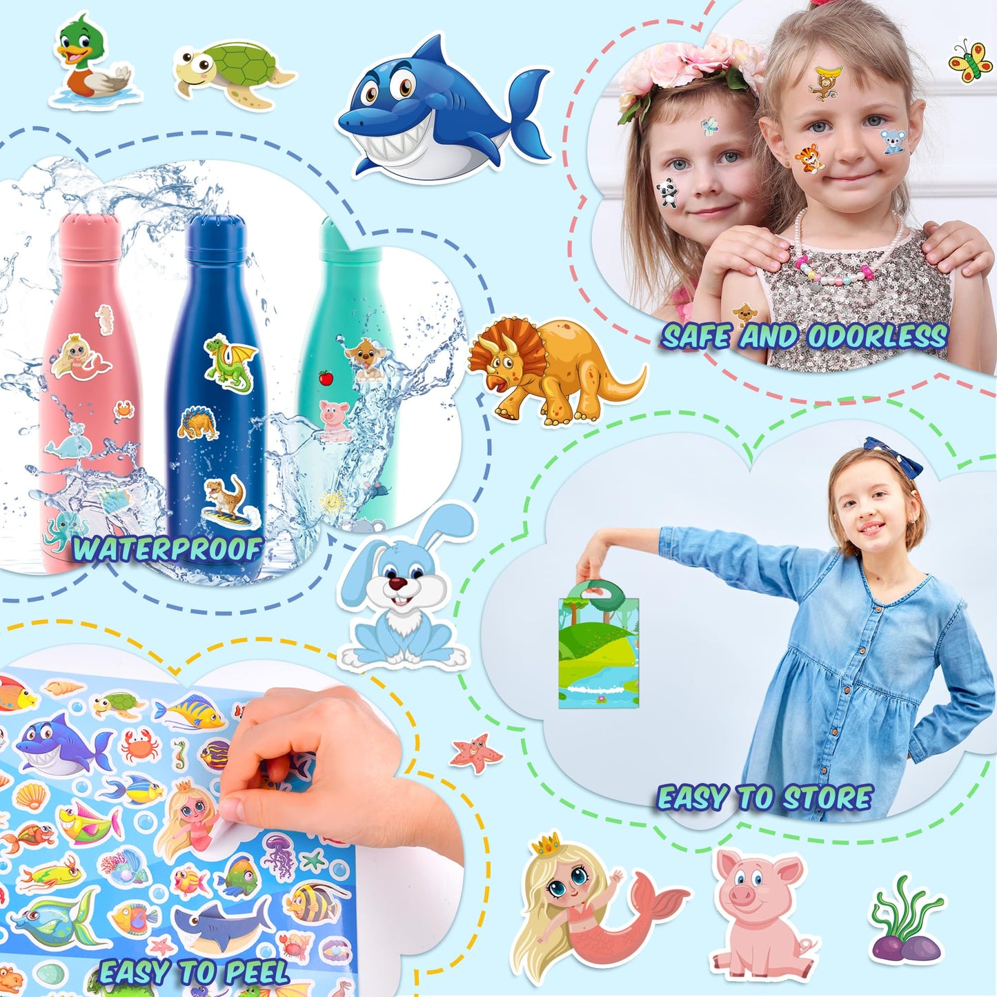 3200+PCS Stickers for Kids, 102 Sheets Cartoon Animal Sticker for Toddlers, Reward Cute Stickers 18 Theme for School Teachers St