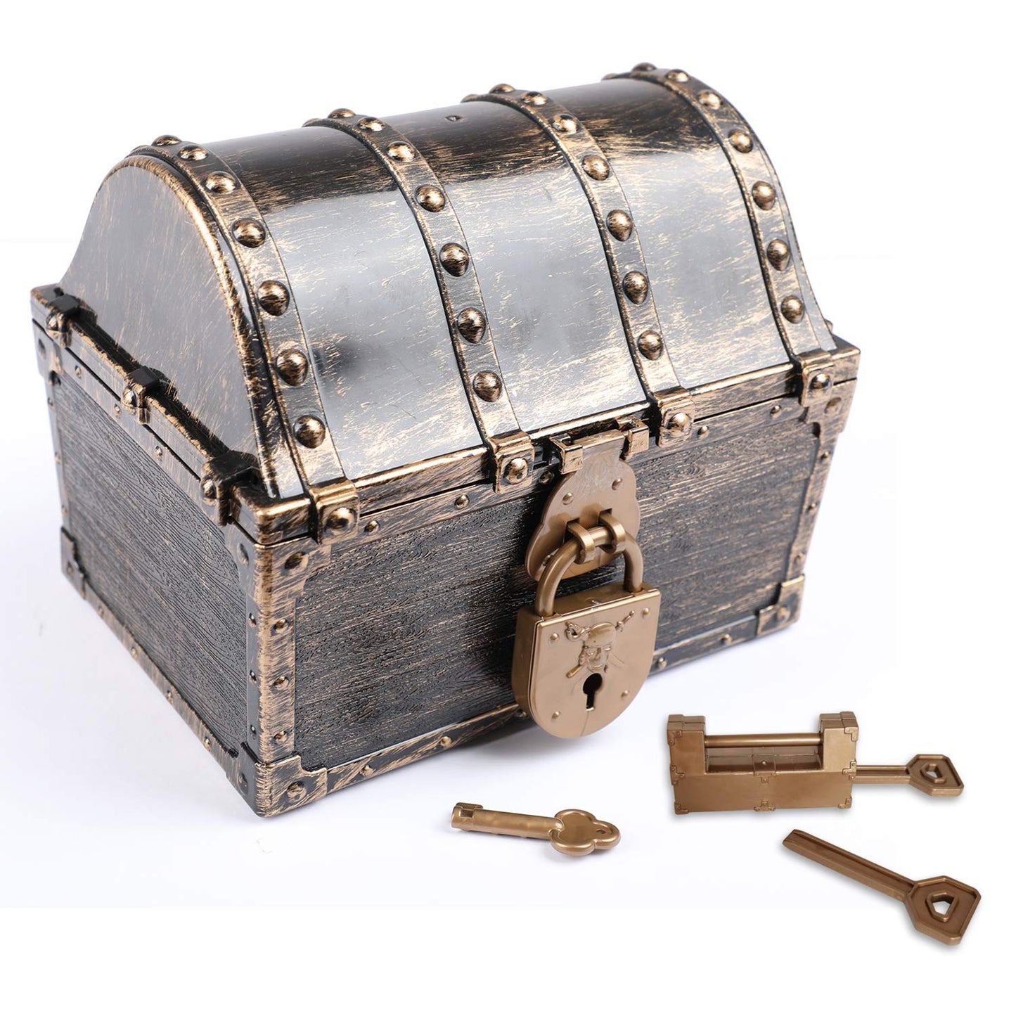 Leadtex Kids Pirate Treasure Chest Plastic Pirate Vintage Treasure Box,Bronze.