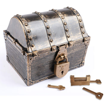 Leadtex Kids Pirate Treasure Chest Plastic Pirate Vintage Treasure Box,Bronze.
