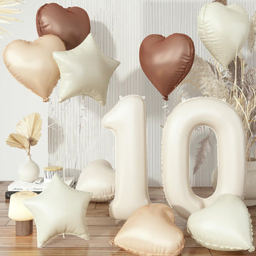 40 Inch Cream 10 Balloon Decor, Beige Tan Brown Apricot Heart Balloon, Foil Neutral Nude Sand White Helium Star Number 10 Balloo