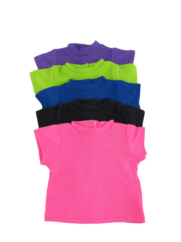 American Fashion World T-Shirts Vibrant Colors for 18-Inch Dolls | Pack of 5 | enhanced Quality & Trendy Design | Dolls Clothes | Outfit Fashions for Dolls for Popular Brands