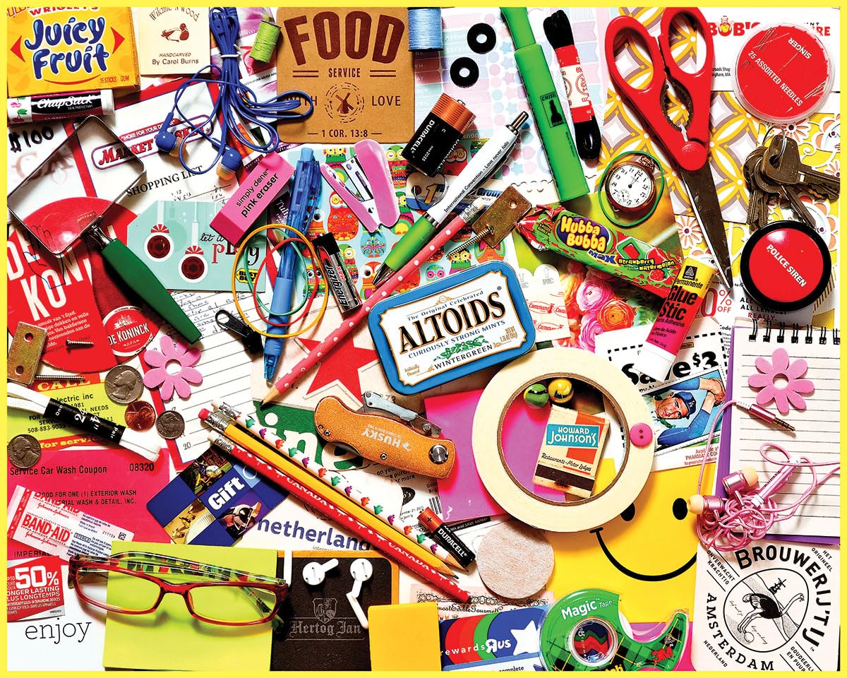 White Mountain Junk Drawer 1000 Piece Puzzle Fun Collage Jigsaw Puzzles For Adults And Family