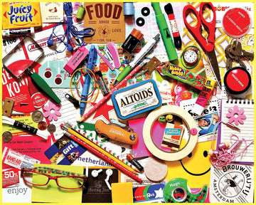 White Mountain Junk Drawer 1000 Piece Puzzle Fun Collage Jigsaw Puzzles For Adults And Family