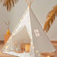 Tiny Land Kids Teepee Tent - 100% Cotton, White, Foldable with Padded Mat & Star Lights, Model ZRW-ETZP-SBN010, for Ages 3+