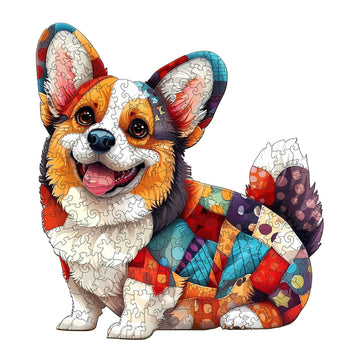 Wooden Puzzles for Adults, Wooden Jigsaw Puzzles for Adults Kids, Wood Puzzles Adult-Patchwork Corgi Unique Shaped Corgi Puzzle,