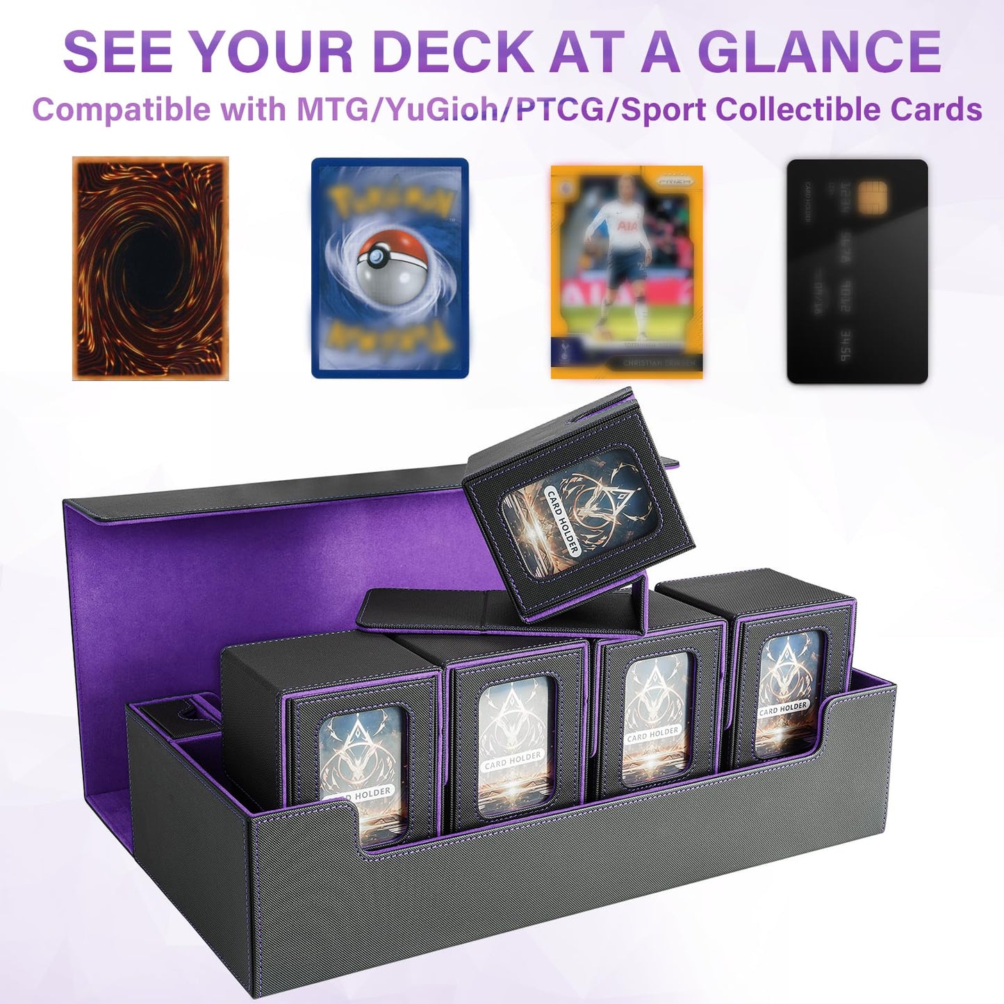 Card Deck Box For Mtg Commander, Large 6 In 1 Card Storage Display Case With 5Pcs Tcg Deck Boxes & Dice Tray, Holds 2400+ Unslee