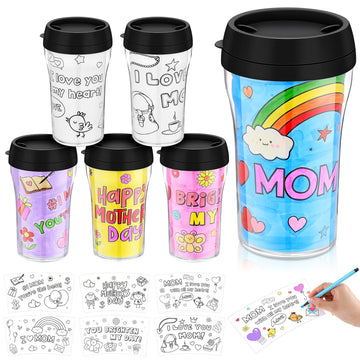 Yiyiring Set of 24 Mothers Day DIY Color Your Own Cups 10 oz Coloring Cups for Kids Color Your Own Plastic Mugs for Kids Party 
