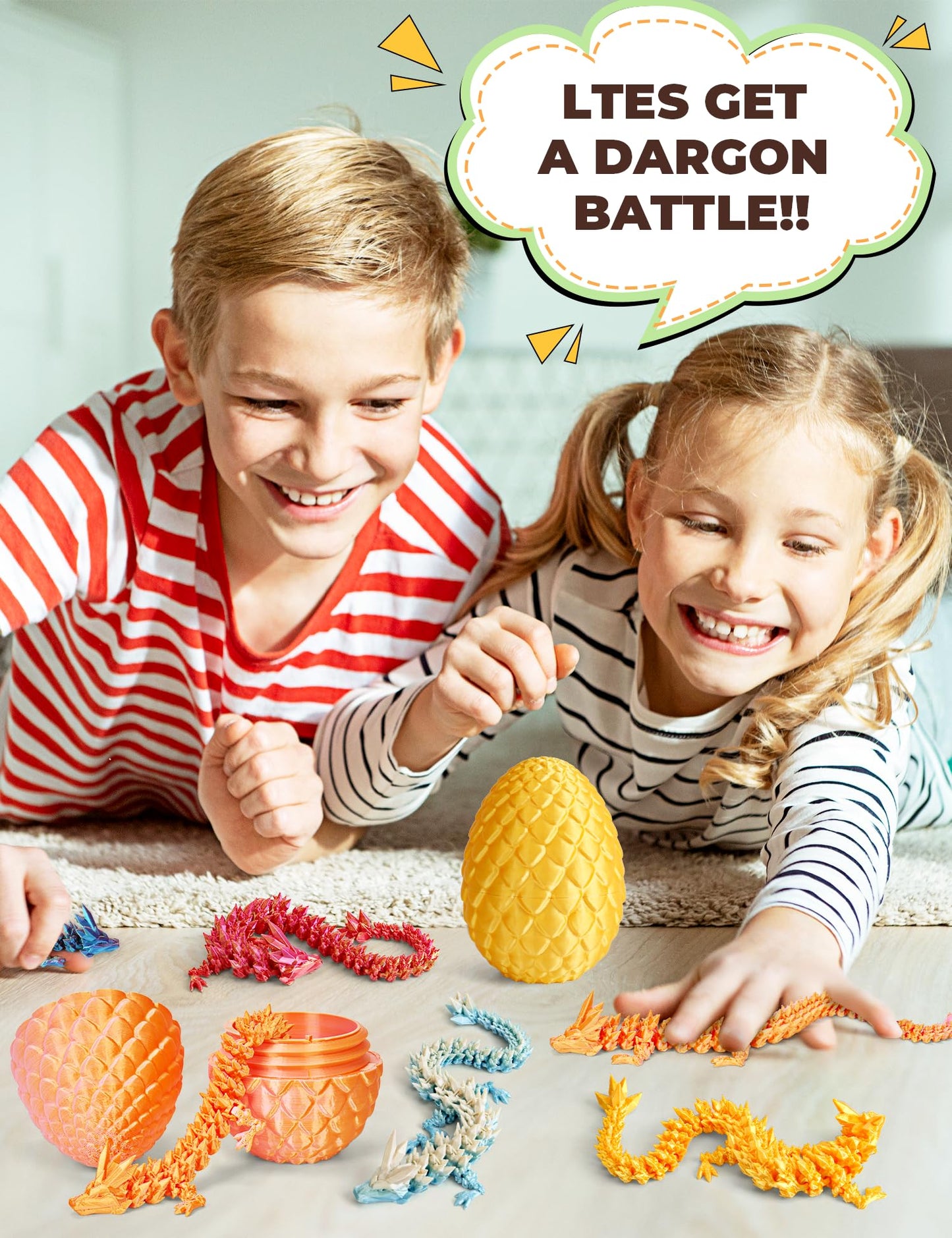 Cessfle 12" 3D Printed Dragon Egg - Orange-Golden, Plastic, Cool Fidget Toy for Kids & Adults, Perfect for Christmas Ornaments & Stocking Stuffers