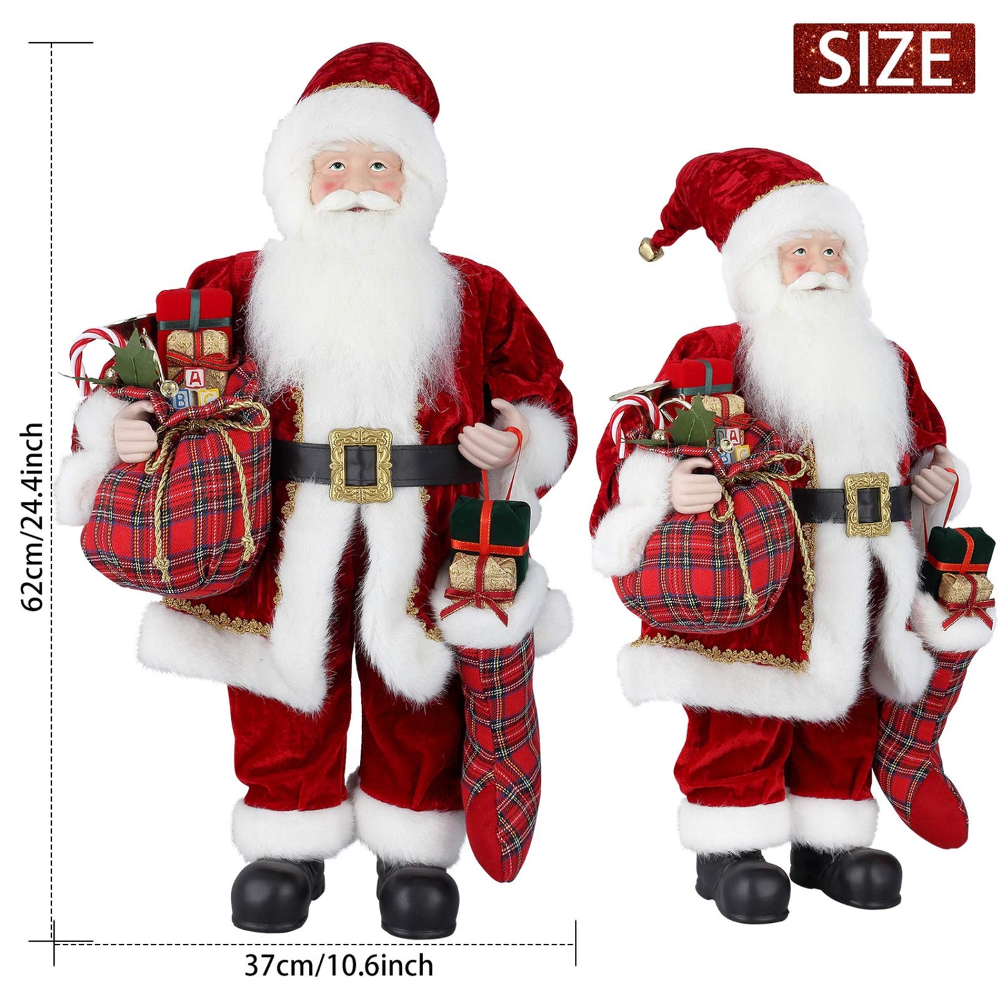Uten 24'' Santa Claus Decorations, Standing Christmas Santa Claus Figurine Figure Decor Christmas Sock And Gifts Bag Christmas D