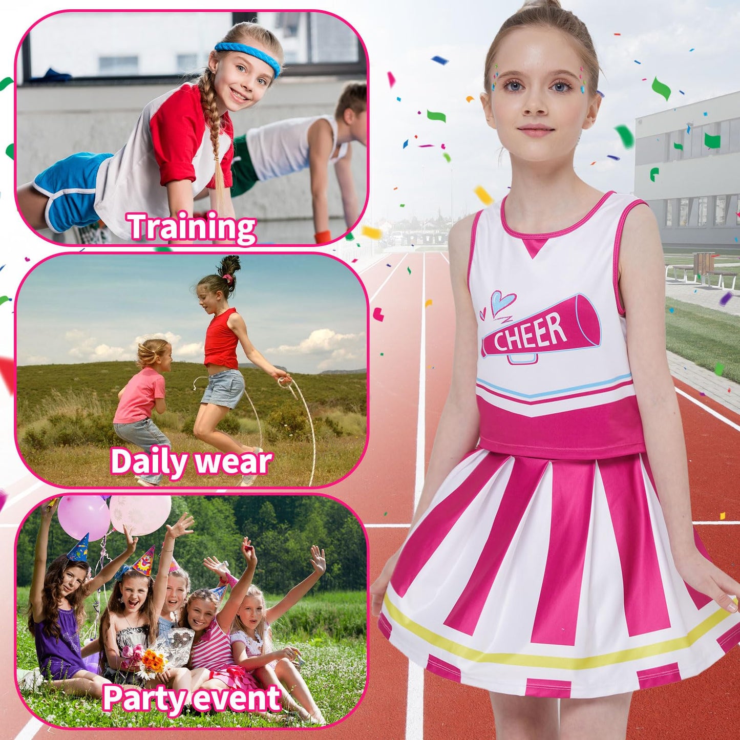 Parttely Girls Cheerleader Costume Outfit Set, Cheerleading Outfit Cheer Uniform For Halloween Birthday 3-10 Years