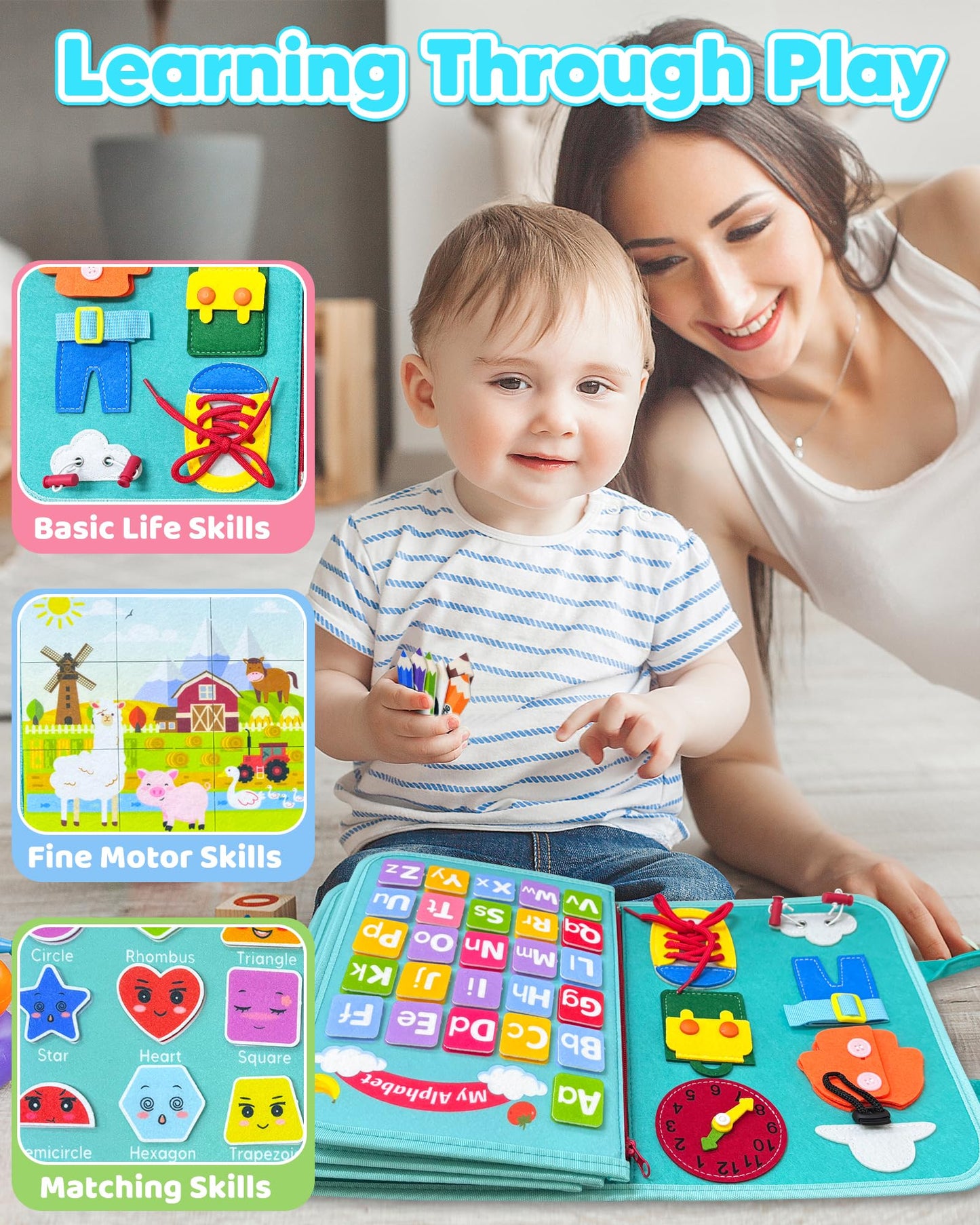 Walenty Toddler Busy Board Montessori Toys For 1 2 3 4 Year Old Boy Girl Birthday Gifts, Busy Book Sensory Learning Toys For Tod