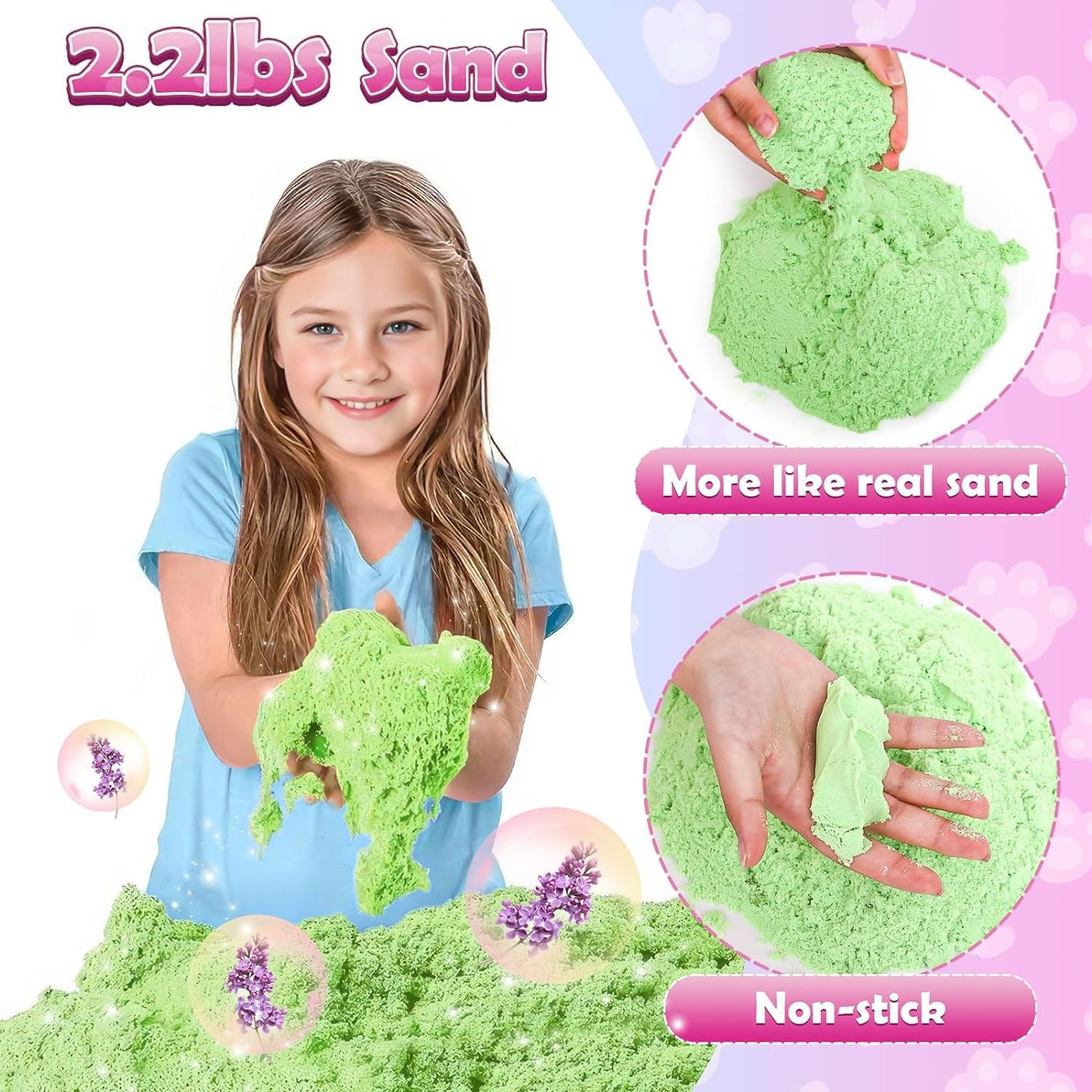 Lorfancy Dog Sandbox Toys Kids Play Sand Kit Toddler Sensory Bin Toy 2.2lbs Sand Pet Dog Figures Care Role Pretend Play Beach To