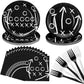 Umigy 96 Pcs Football Plates and Napkins Forks Sets Football Birthday Party Supplies for 24 Guests Black White Football Party Ta