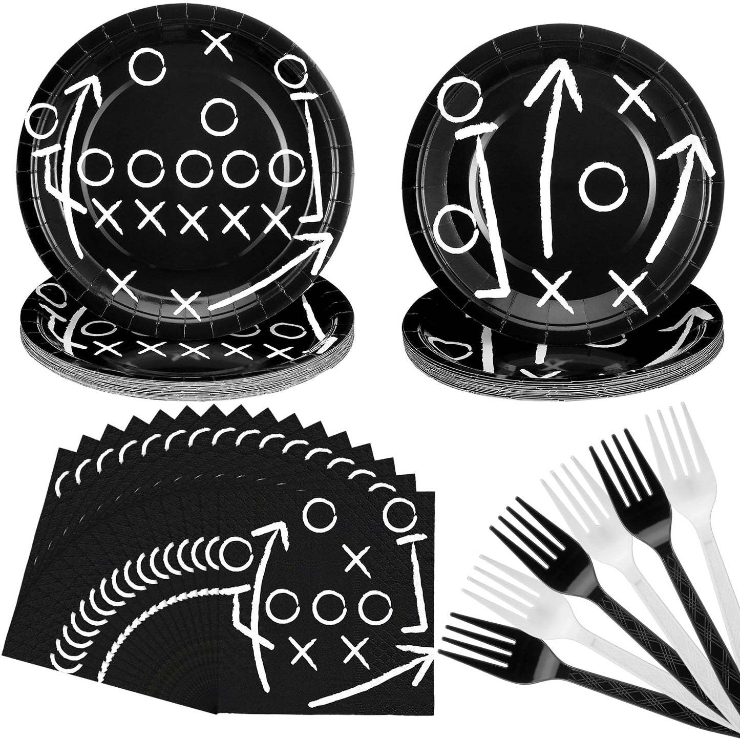 Umigy 96 Pcs Football Plates and Napkins Forks Sets Football Birthday Party Supplies for 24 Guests Black White Football Party Ta