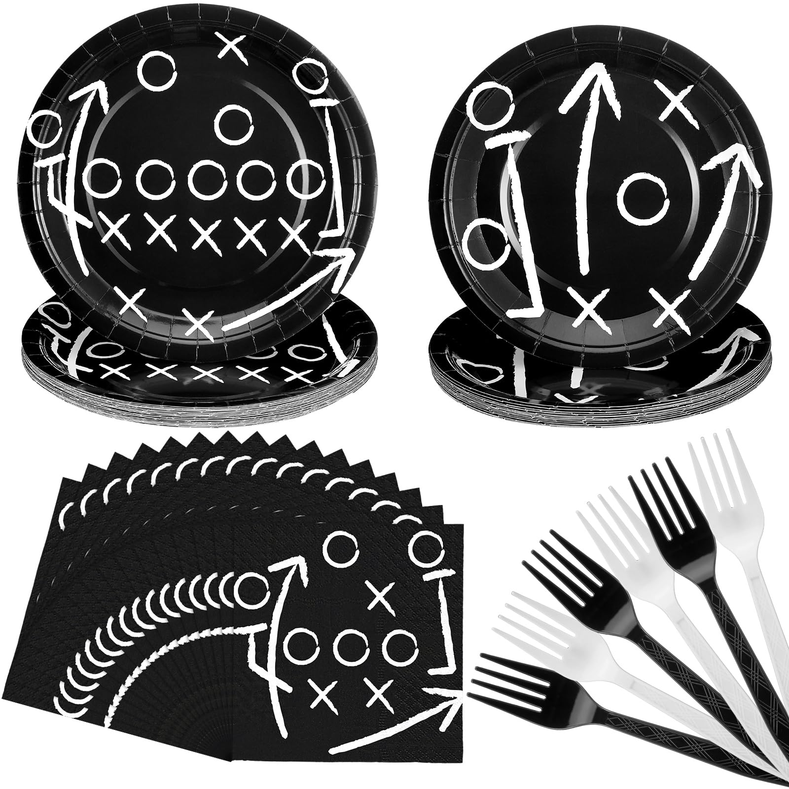 Umigy 96 Pcs Football Plates and Napkins Forks Sets Football Birthday Party Supplies for 24 Guests Black White Football Party Ta