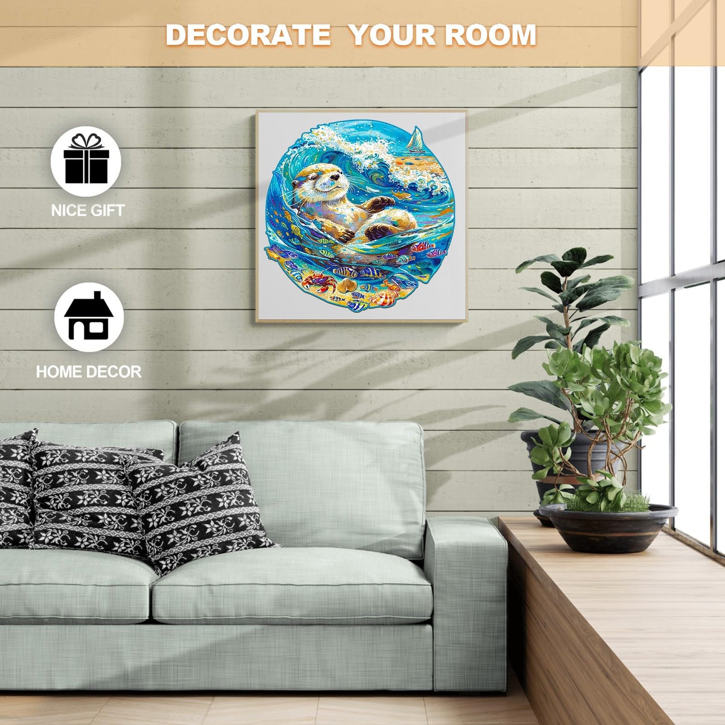 Wooden Puzzles for mature-themeds  300 Pieces Otter Puzzles  Wood mature-themed Puzzles  Birthday Gifts for Puzzle Lover  Wooden Jigsaw Puzzles (L-13.4 * 13.3in)