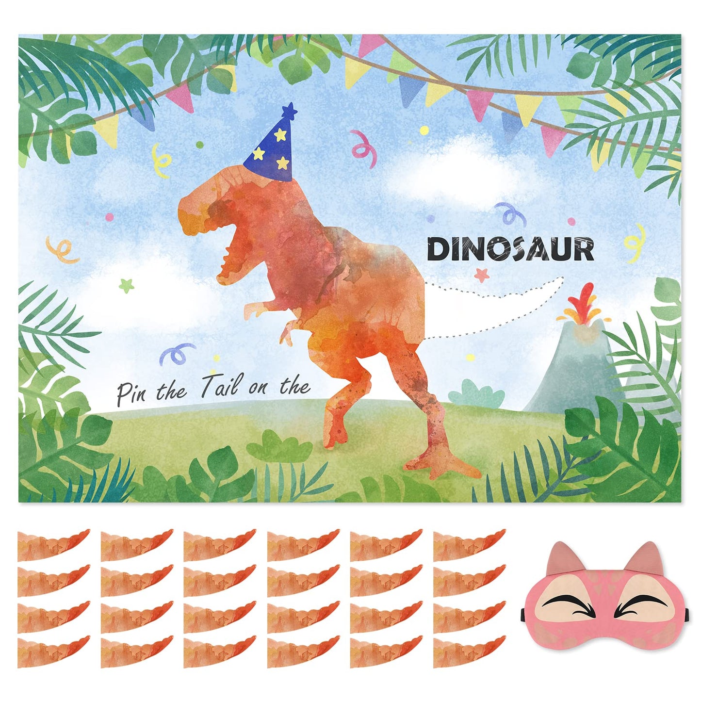 Joarhonal Pin The Tail On The Dinosaur Game - Dinosaur Birthday Party Games For Kids Boys Watercolor Dinosaur Party Supplies Wit