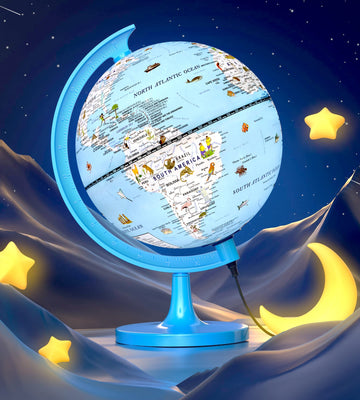 Jowhol Illuminated Globe For Children With Animals Illustrations Easy To Read - 8'' Small World Globe For Kids Learning Geograph
