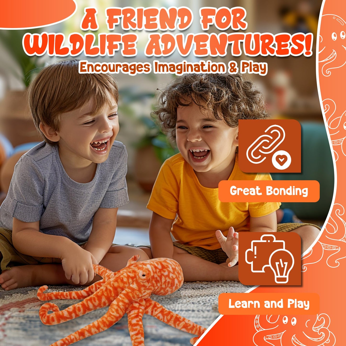 Forest & Twelfth 12'' Stuffed Octopus Plush, Majestic Animal Collection Stuffed Animal, Premium Materials, Best Gift For Kids Ag