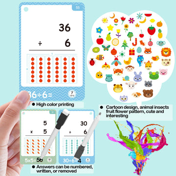 110 Cards, 212 Pictures Educational Math Flash Cards, Mul Div Multiplication Division Flash Cards, For Toddlers 7,8,9,10,11 Year