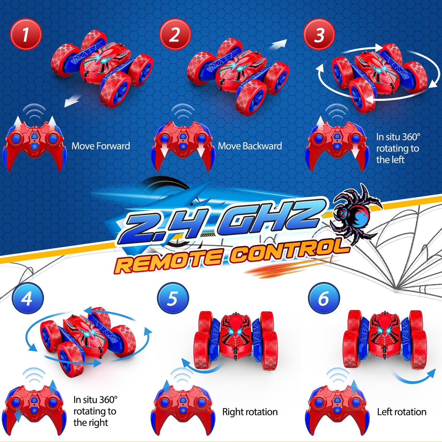 SYOKZEY Spider RC Cars Remote Control Car, Double Sided 360Flip 4WD Rechargeable RC Drift Car,Toys for 3-12 Year Old Boys,Toys f