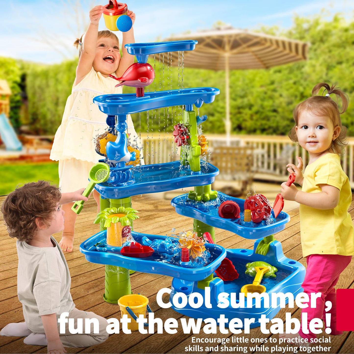5-Tier Water Table For Toddlers Kids 3-5 4-8, Sand And Water Play Set With Rain Showers Pond, Summer Outdoor Toys Beach Toys Wat