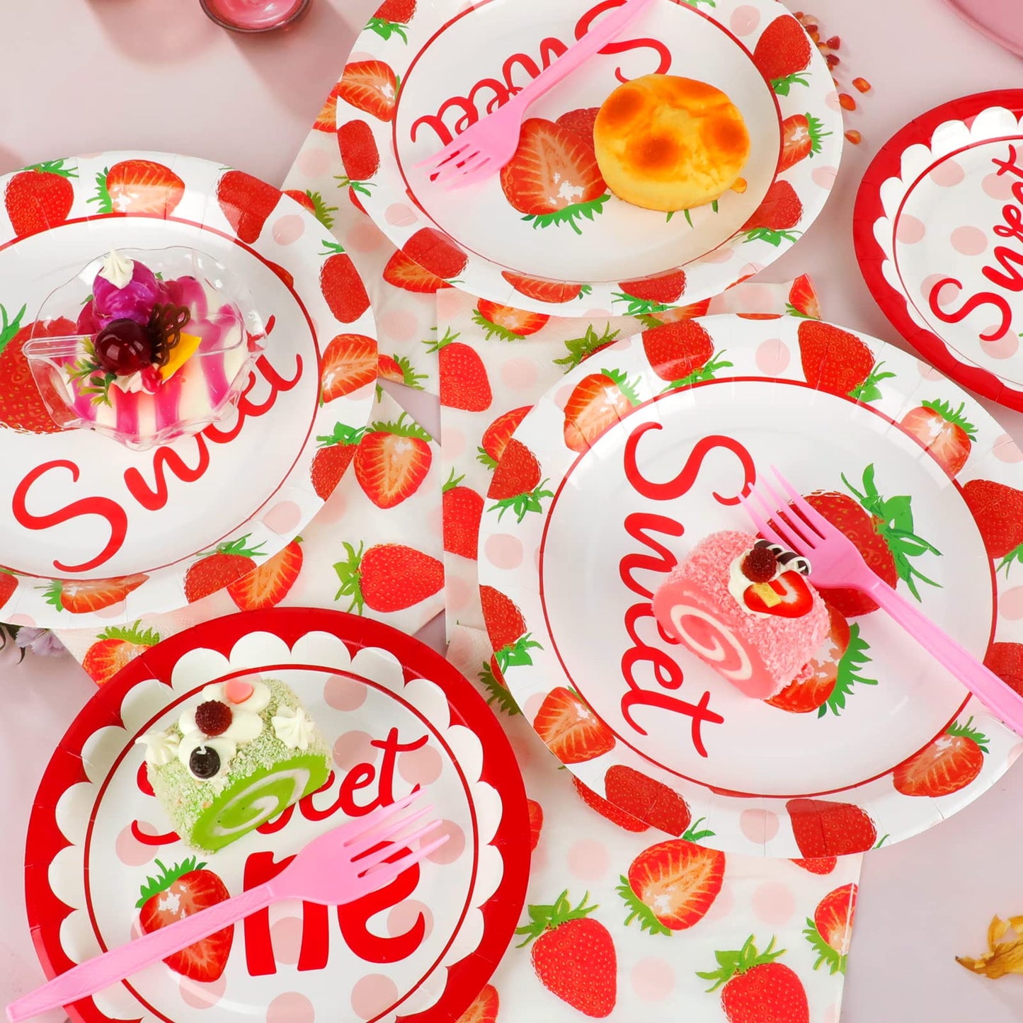 Gisgfim 96 Pcs Strawberry Birthday Party Supplies Paper Plates Napkins Strawberry 1St Birthday Tableware Set Summer Sweet Berry
