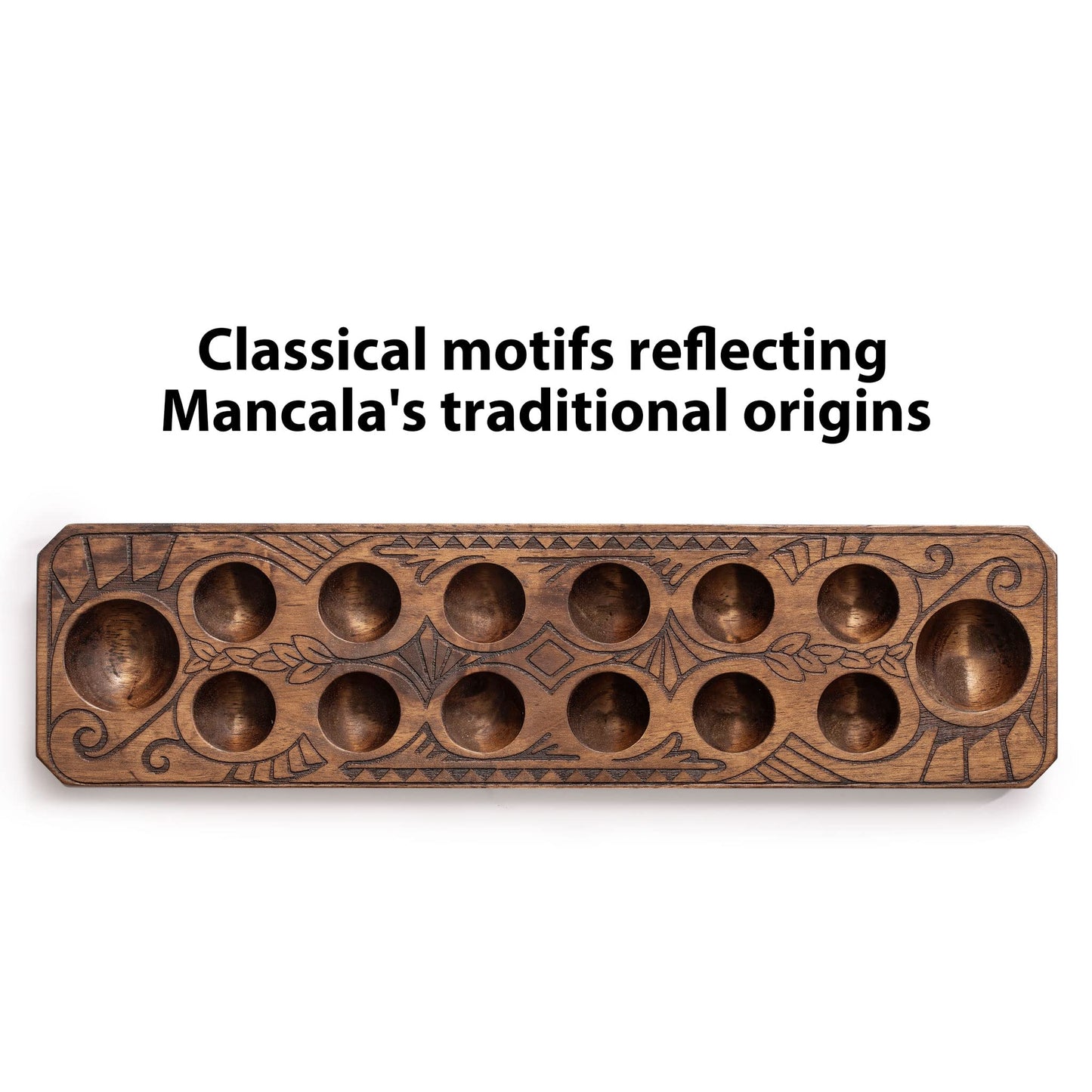 Yellow Mountain Imports Mancala Set - 17.3-Inch Solid Wood Board, Quartz Pebble Pieces, Large, Brown