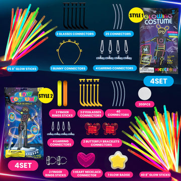 Lewtemi 8 Set Halloween Glow Stick Figure Costume, 920 Pcs Light up Stick Figure Costume, Glow in the Dark Outfits, Eyeglasses,