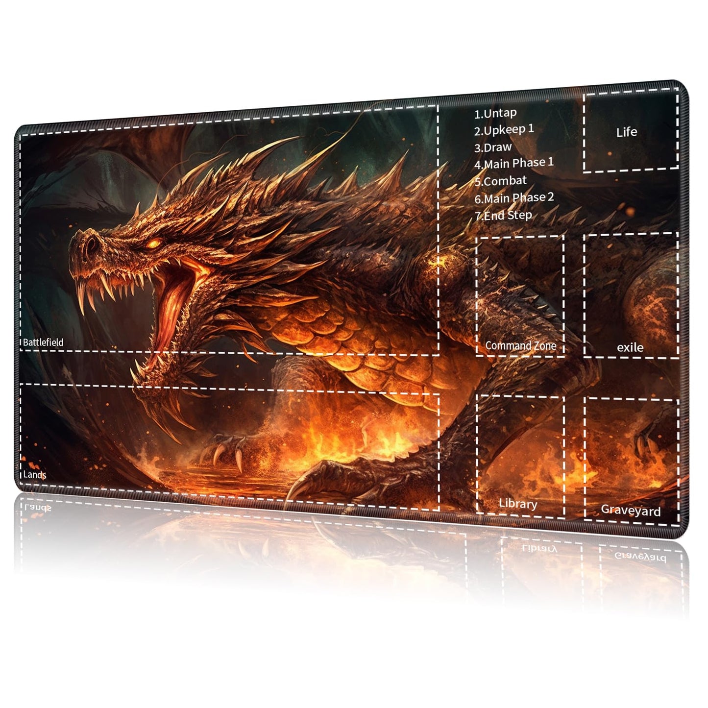 for MTG Card Playmat with Zone Game Play Mat for MTG TCG 24 x 14 inches Non-Slip Play Mat for Commander Board RPG CCG Game TCG Other Card Games/Mouse Pad-Angry Firedragon