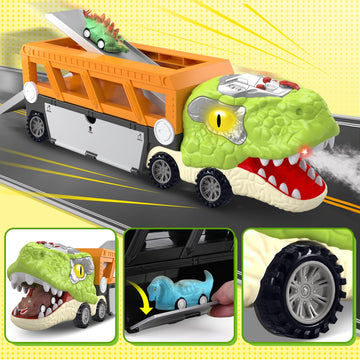 SpringFlower 11 in 1 Dinosaur Toys, Dinosaur Toys for Kids 3-5, Dinosaur Truck with 10 Pull Back Cars, Toddler Boy Toys Age 3 4