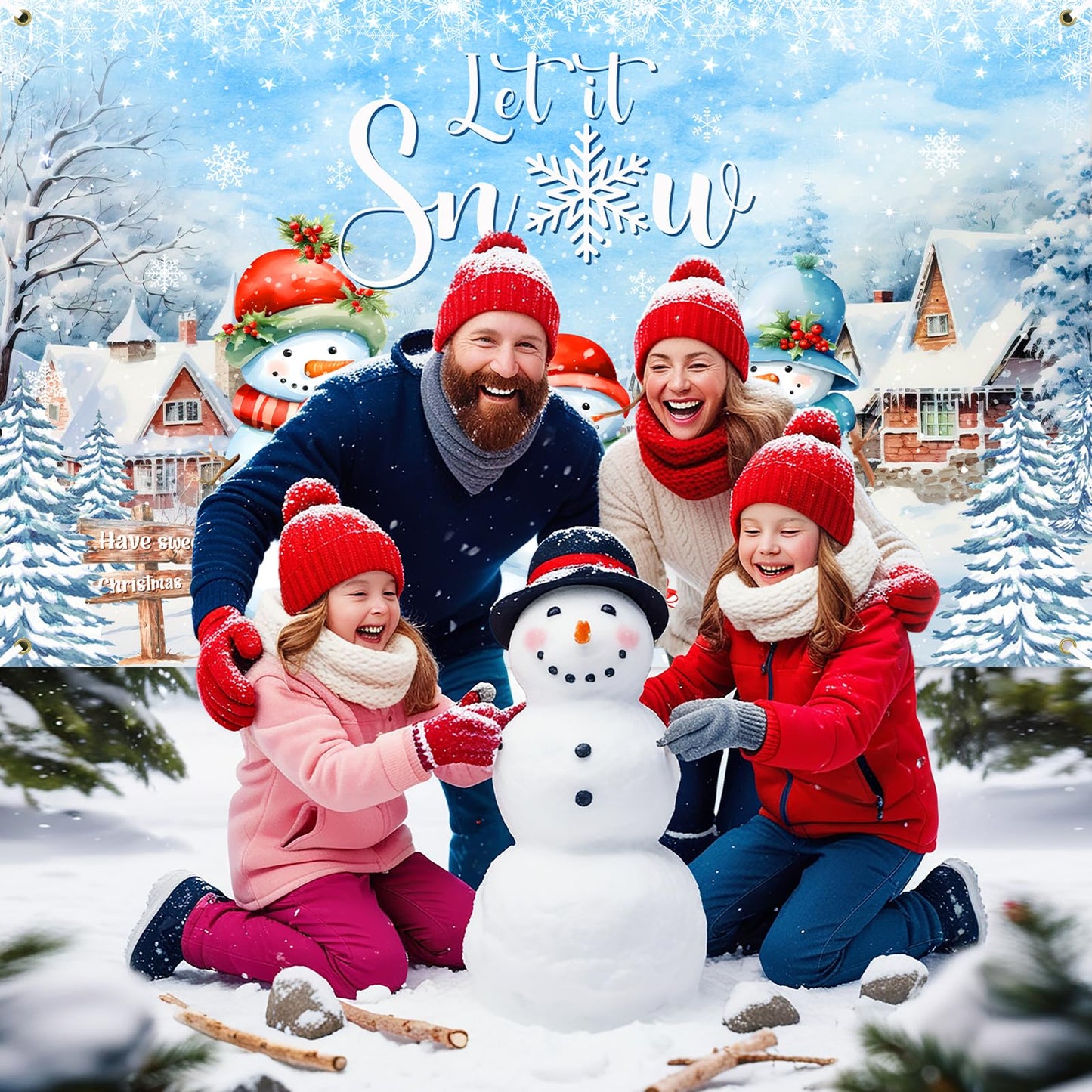 Avezano Merry Christmas Banner Dcorations Winter Snowman Backdrop Let It Snow Christmas Holiday Backdrop Christmas Party Decor f