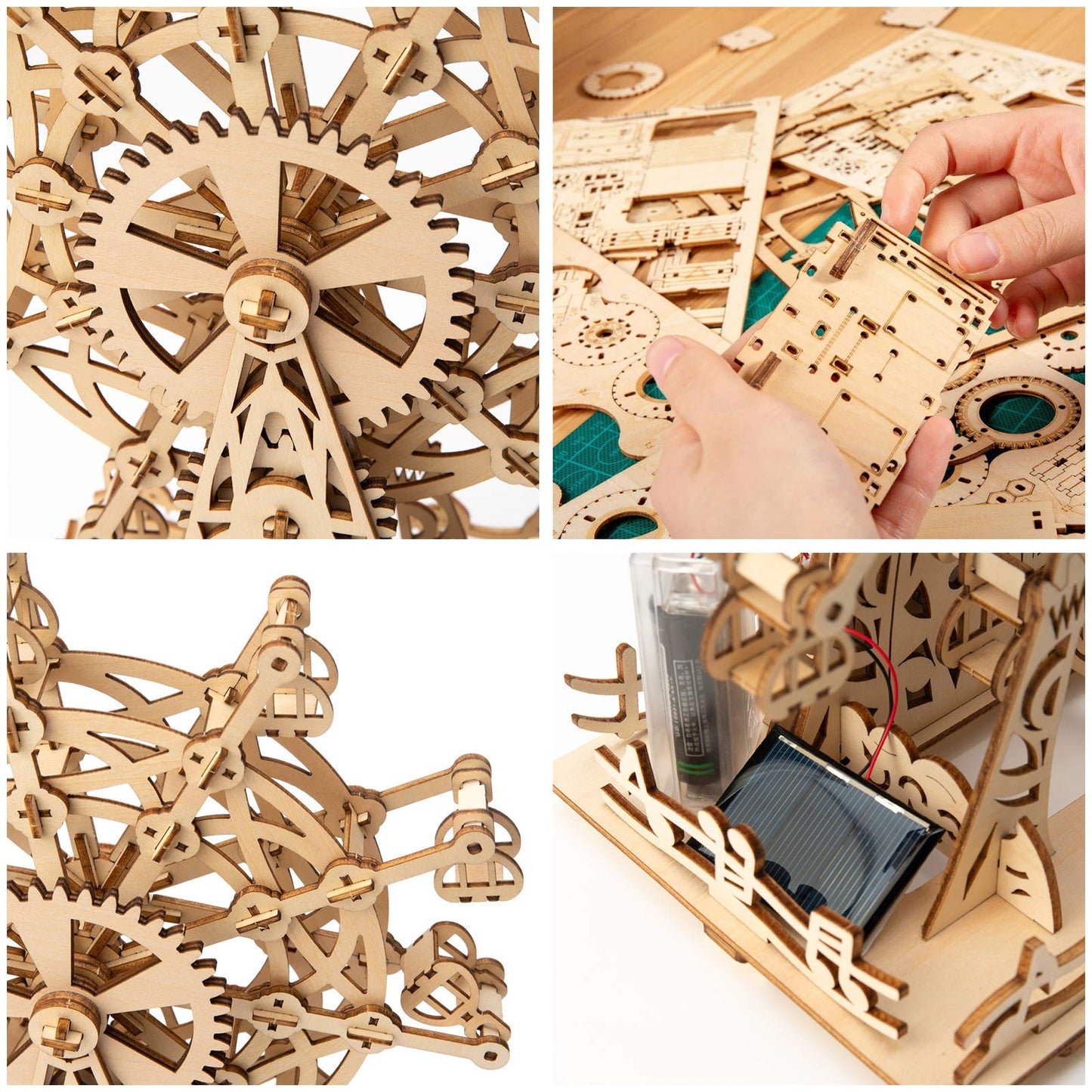 Auryee Solar 3D Wooden Puzzle Ferris Wheel Diy Model Kit Craft Sets Educational Wood Mechanical Building Toys For Adult Men Kids Age 8 10 12 14+