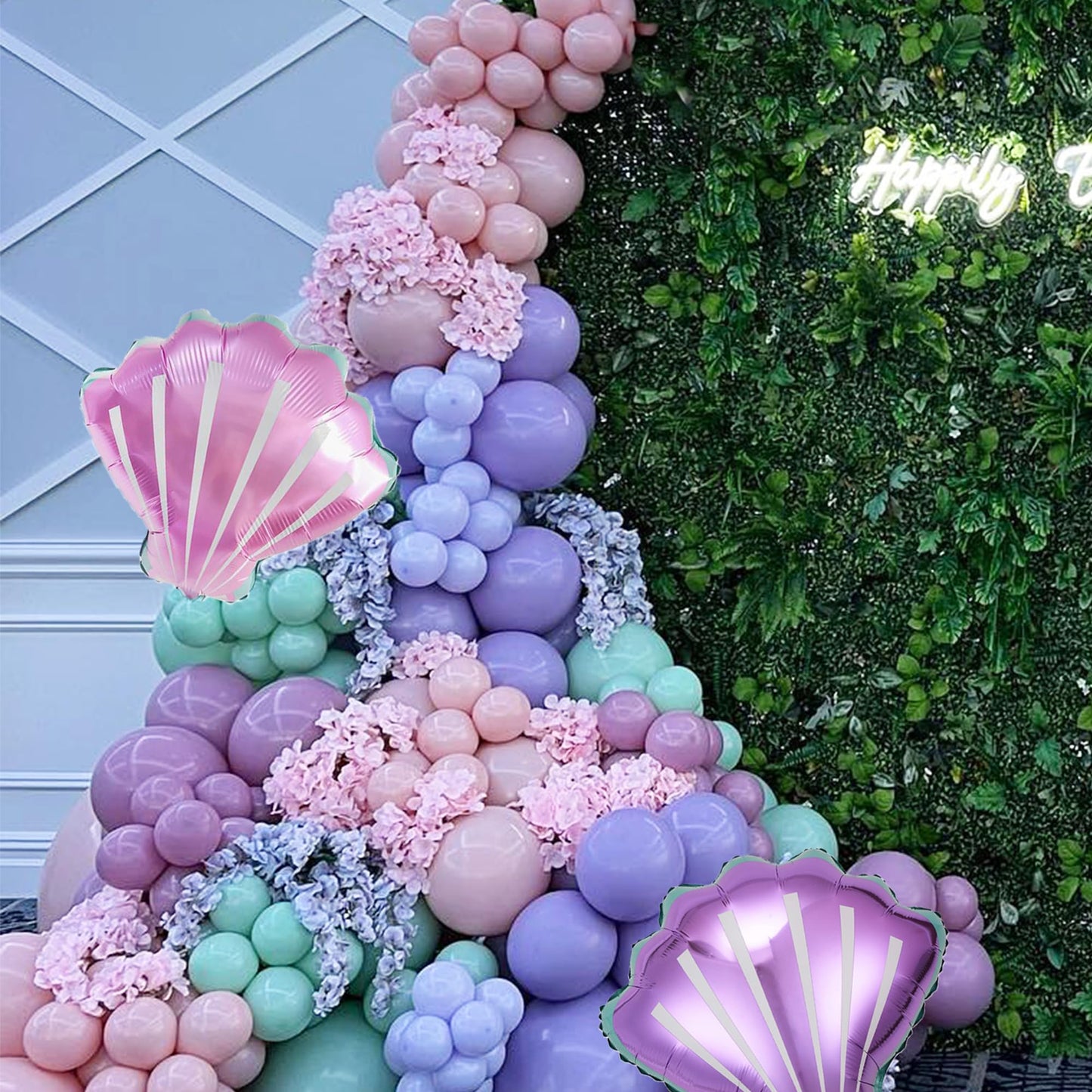 158Pcs Mermaid Balloons Garland Arch Kit With Green Pink Purple Balloons And Shell Balloons For Baby Shower Princess Birthday Pa