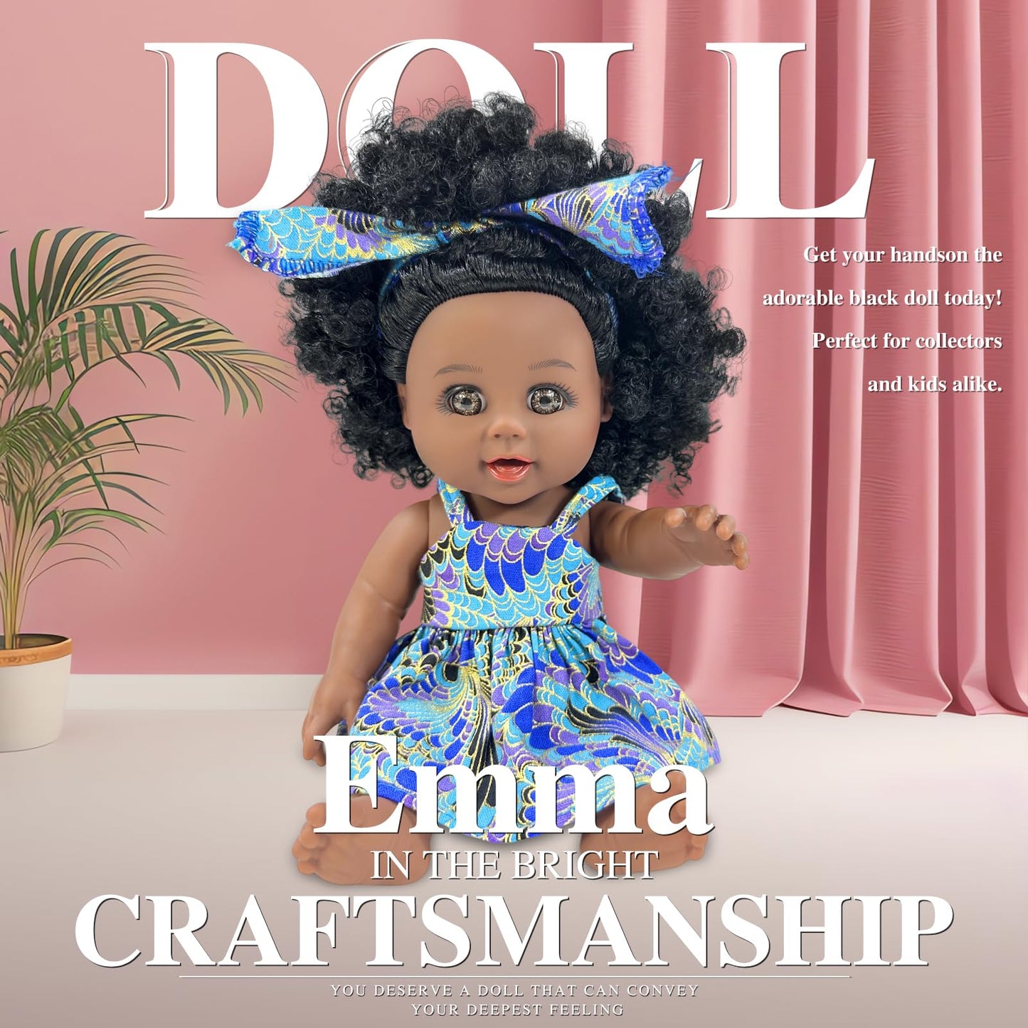 Nice2You Black Baby Doll For Girl, 10 Inch African American Black Doll With Dress, Reborn Realistic Baby Doll For Kids Aged 1 2 3 4 5, Small Silicone Black Doll Toy With Curly Hair For Birthday
