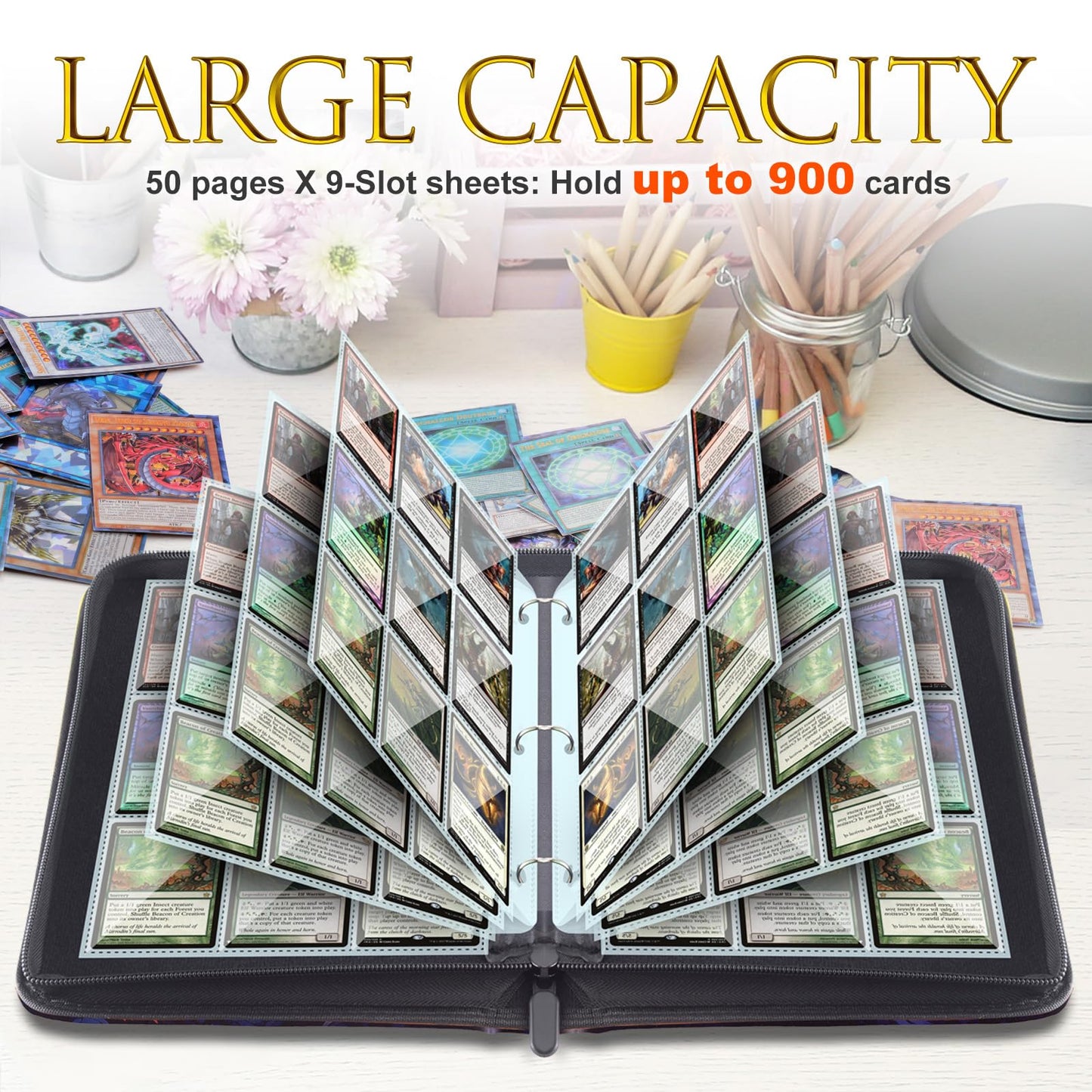 MewVeer Trading Card Binder for MTG/YGO/PTCG Cards  Holds 900 Cards  Game Collection Card Album  Trading Card Holder with Sleeves  Gifts for Boys/Girls