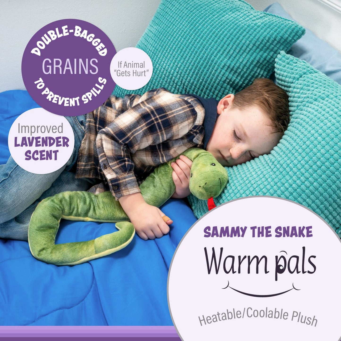 1i4 Group Warm Pals Sammy The Snake Plush Toy - 1.5lbs Lavender Scented Heated Stuffed Animal for Bedtime Comfort