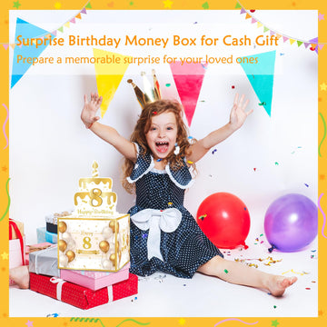 Meiidoshine 8Th Birthday Money Box For Cash Gift, Surprise Pull Out Money Gift Box With 100Pcs Transparent Bags - Fun Ways To Give Cash As A 8Th Birthday Gift For Girls Boys