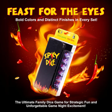 Spicy Dice Purple: The Ultimate Family Dice Game - Pearlized Colored Dice With Cheat Sheet And Silkscreened Pouch For Strategic