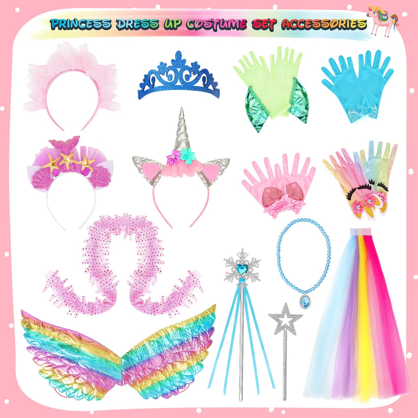Limiroler Princess Dress Up Clothes For Little Girls Princess Role Play Costume Gift Set 25 Pcs Pretend Toys Kit For Toddlers Girls Aged 3-6 Years Old