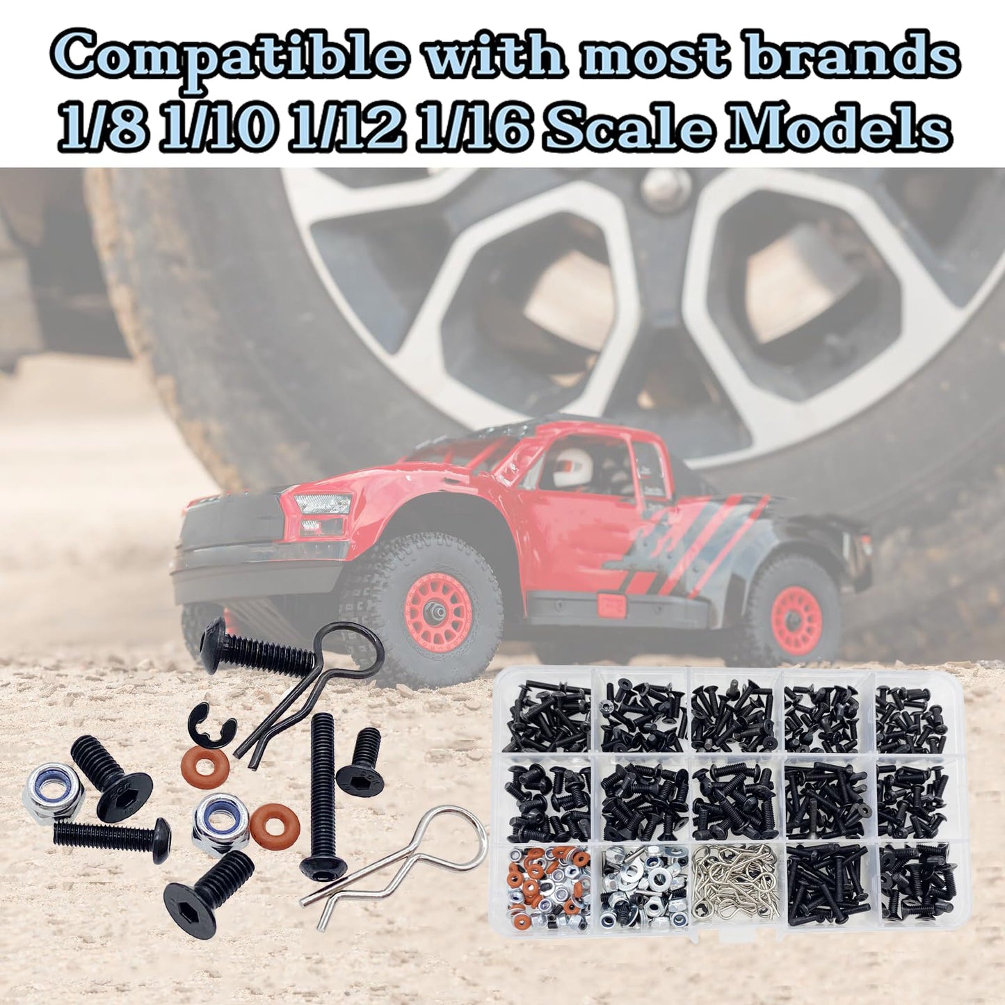 500pcs RC Screw Kit,RC Screws for Traxxas Arrma Axial Redcat HPS SCX10 1/8 1/10 1/12 1/16 Scale RC Cars Trucks Crawler, Screws A
