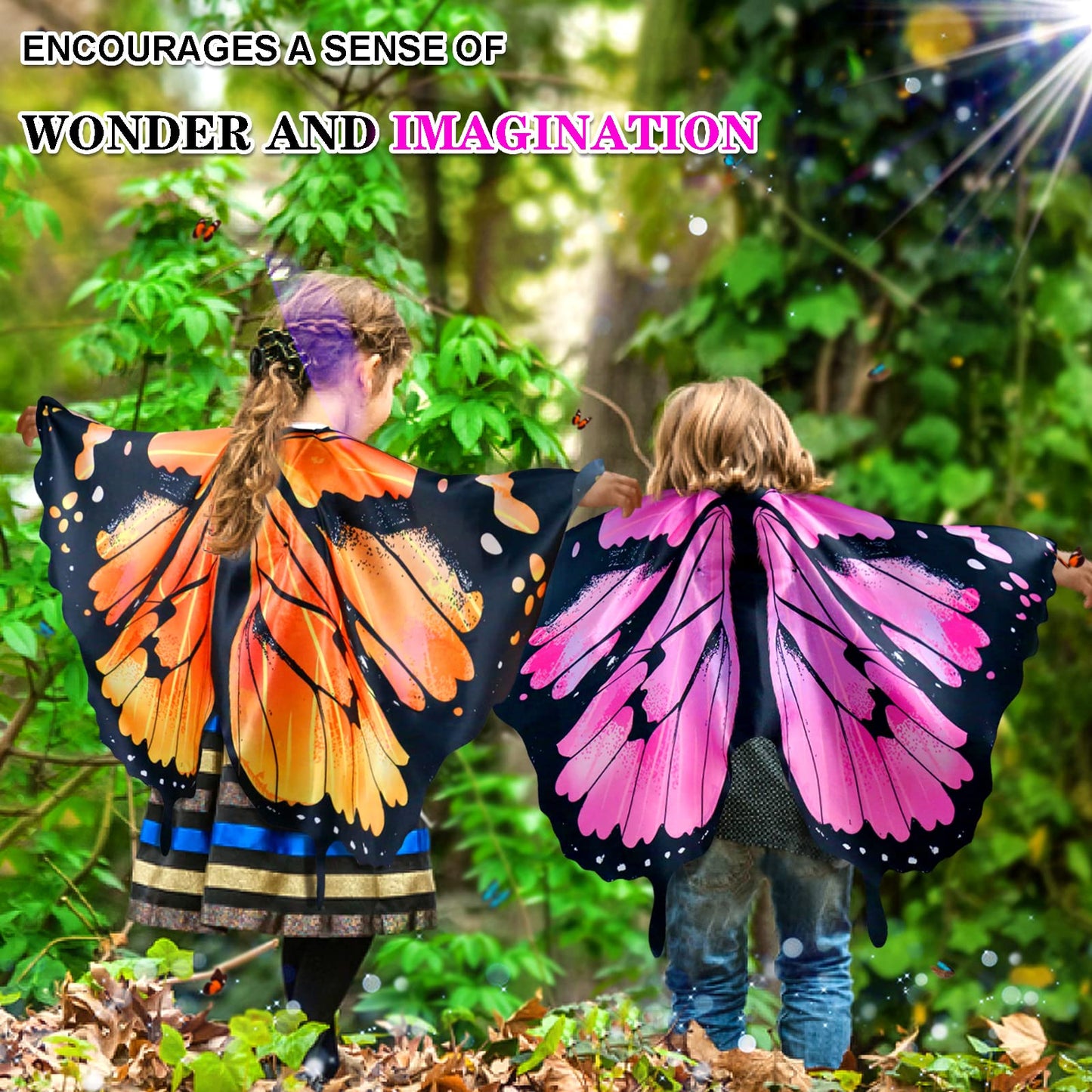 Irolehome Monarch Butterfly-Wings For Kids Girls Princess Dress-Up Fairy Costume For Toddler Big Sister Gifts Dance Party Toy