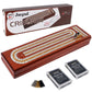 Juegoal Upgrade Wood Cribbage Board Game Set  Solid Wooden Continuous 3 Track Board with Larger Storage Area  9 Metal Pegs and 2 Decks of Playing Cards  Travel Portable Cribbage Game Sets