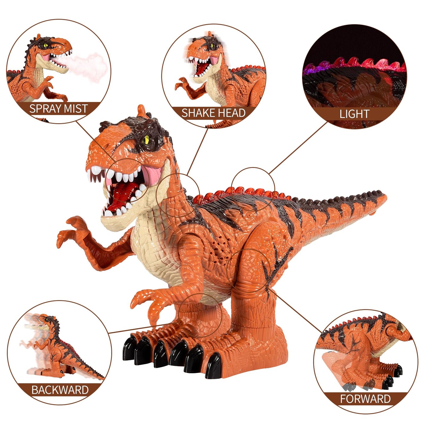 Temi Remote Control Dinosaur Toy With Simulated Flame Spray For Kids, Walking Dinosaur With Light And Sound For Boys 4-7, Electr