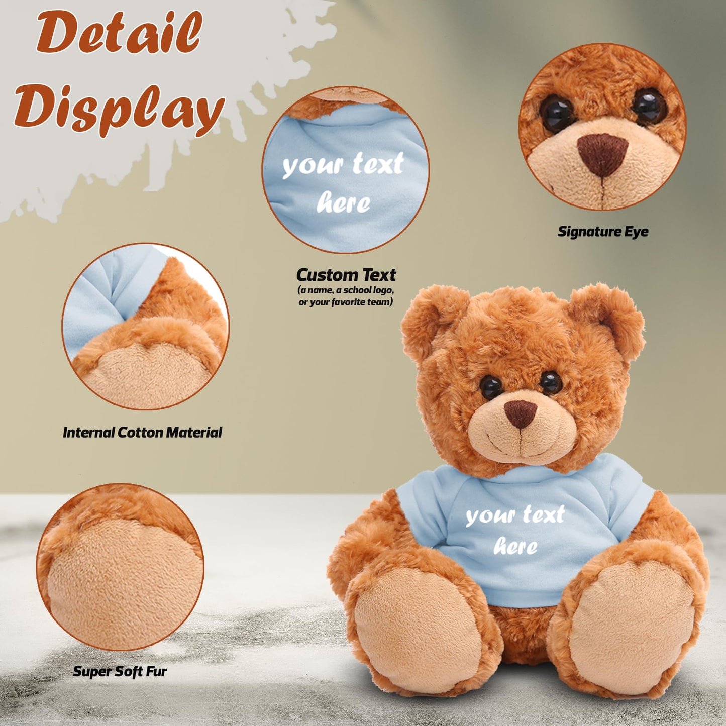 Plushland Teddy Bear 11 Inch, Stuffed Animal Personalized Gift - Great Present For Mothers Day, Valentine, Graduation, Birthday,Anniversary, Get Well,Christmas (Mocha Bear, Baby Blue)